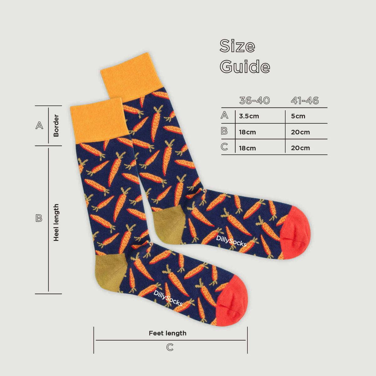 Sock length from cuff to toe