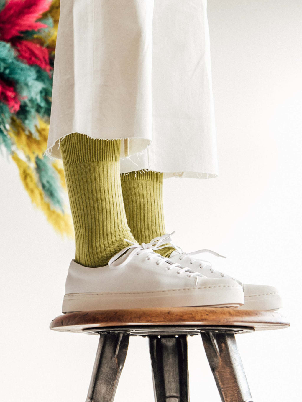 Ribbed Socken mit Limetten- und Avocado-Motiv in Limettengrün