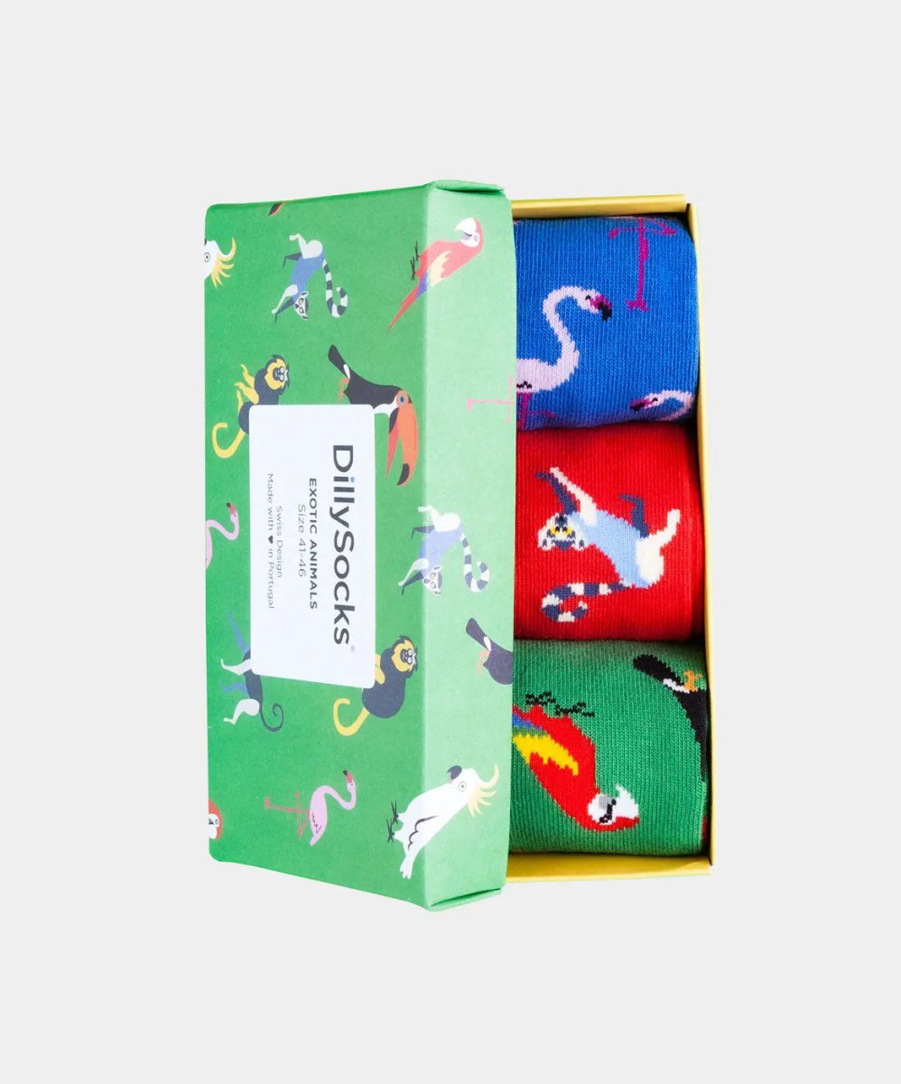 Socken - Geschenkbox Exotic Animals (3er Box) von DillySocks