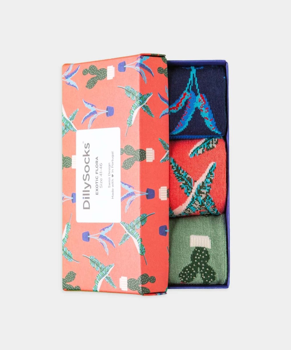 Socken - Geschenkbox Exotic Flora (3er Box) von DillySocks
