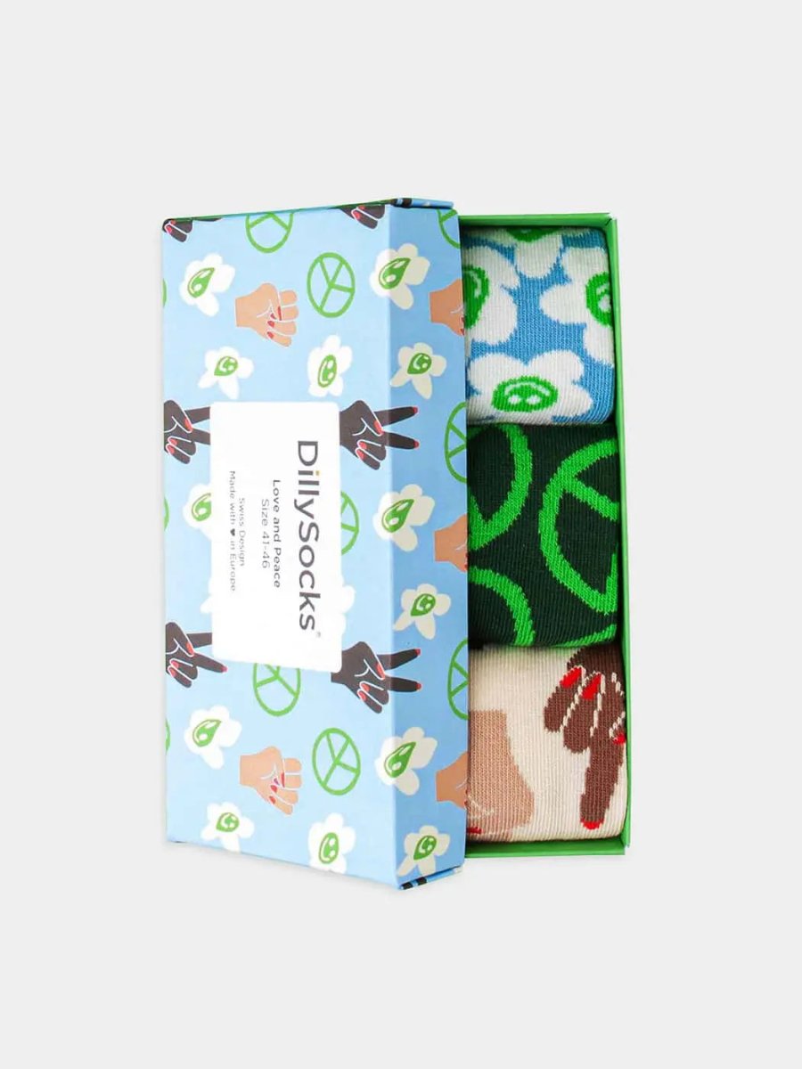 Socken - Geschenkbox Love and Peace (3er Box) von DillySocks