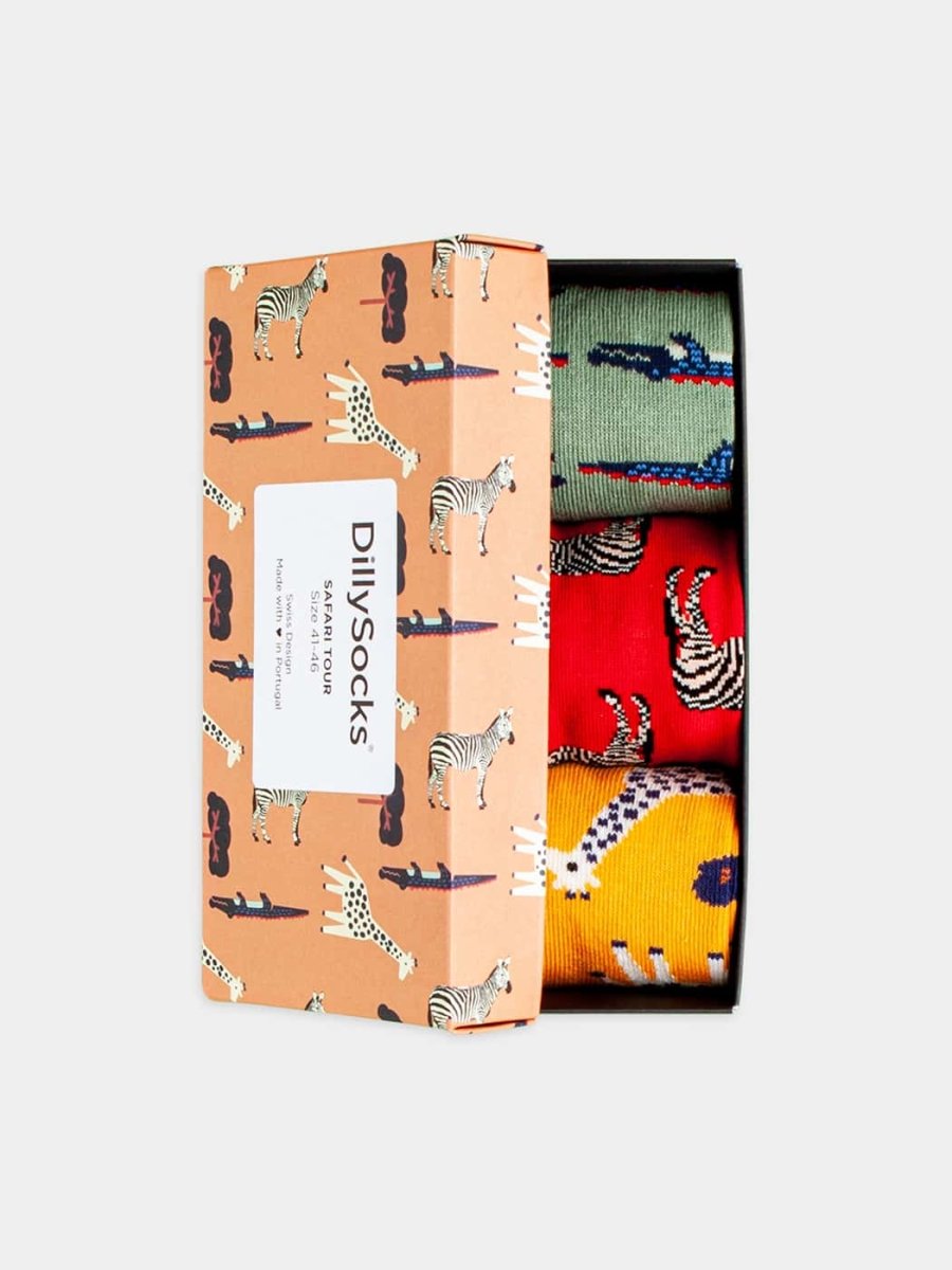 Socken - Geschenkbox Safari Tour (3er Box) von DillySocks
