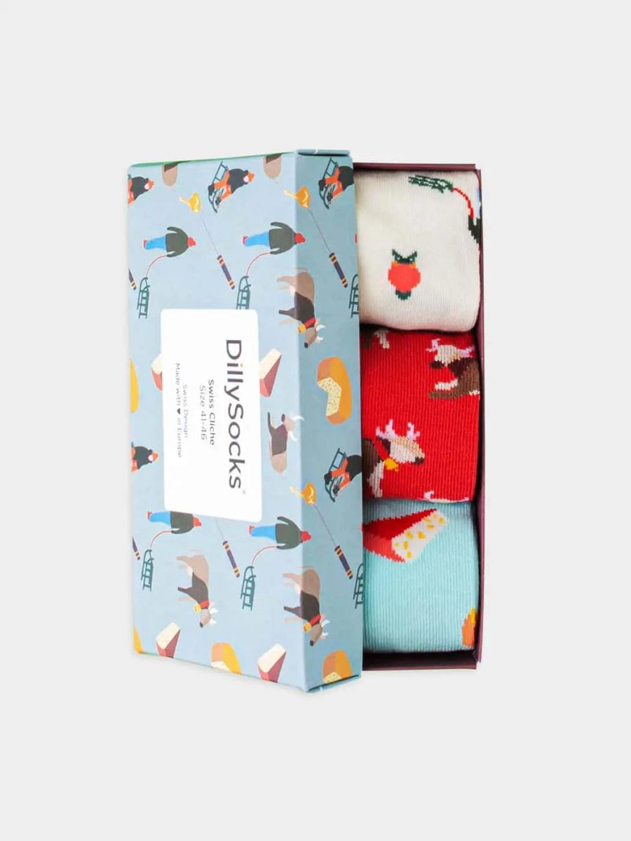 Socken - Geschenkbox Swiss Cliche (3er Box) von DillySocks