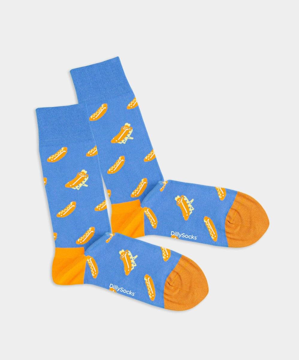 Bunte Socken mit Hot Dog und Ketchup Motiv für Hot Dog Hunger Fans