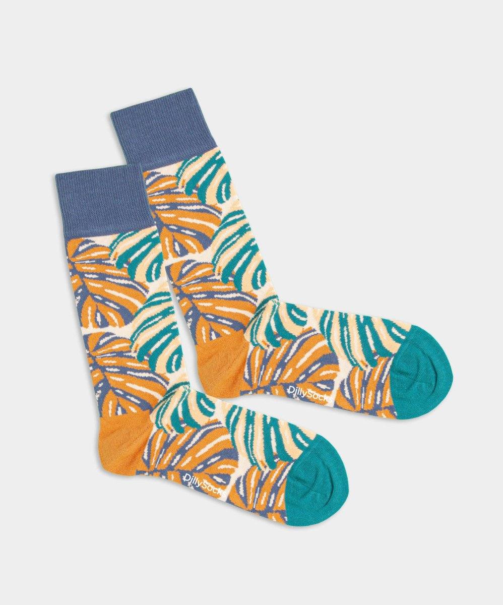 Monstrous Monstera Socken mit grünem Blättermuster für Abenteuer im Dschungel